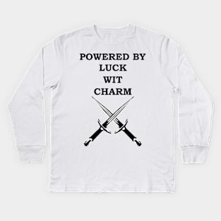 POWERED BY LUCK WIT CHARM ROGUE 5E Meme RPG Class Kids Long Sleeve T-Shirt